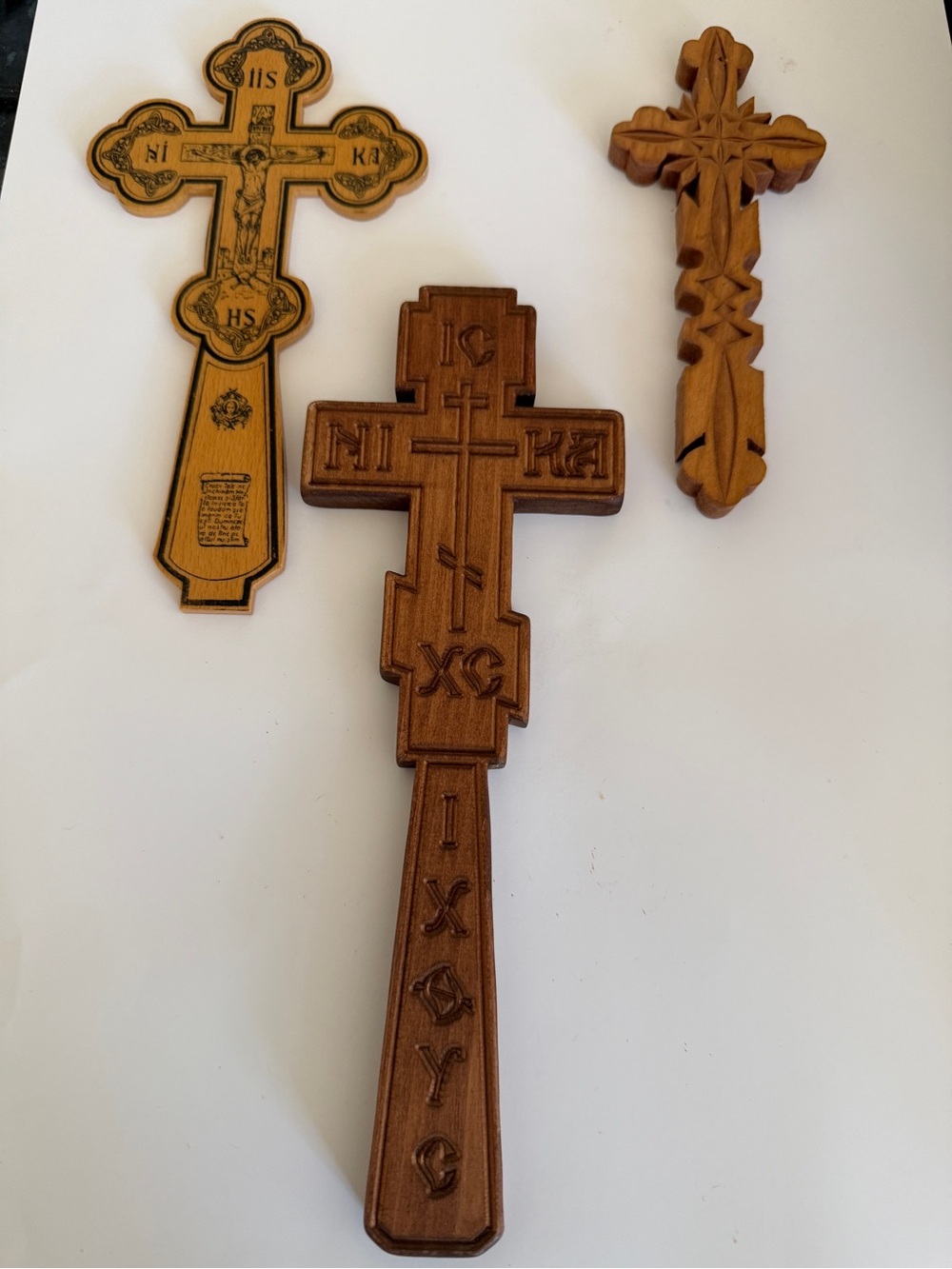 Vintage Wood Cross Lot of 3 Orthodox Byzantine Christian Crucifix - Picture 4 of 4